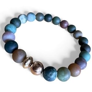 Matte Indian 8mm Agate Stretch Bracelet w/ 14k Gold & Rose Gold Spacers